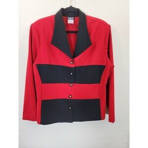 Helene Blake Vintage 90s Red Black Colorblock Blazer Jacket Size 18 Made in USA